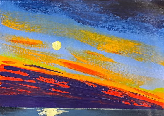 Sunset of colour acrylic abstract landscape