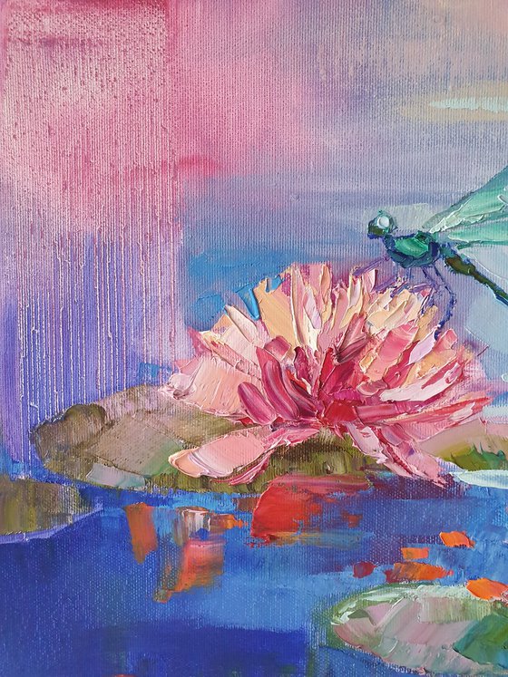 Lilies and dragonfly