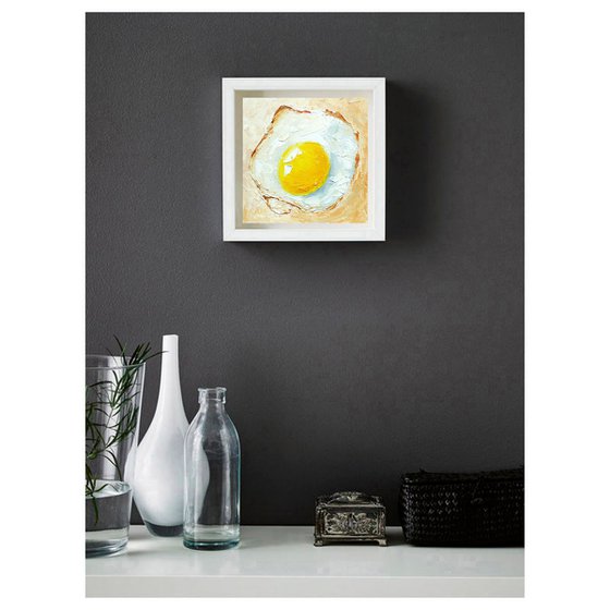 Fried Egg Painting Original Art Kitchen Food Artwork Breakfast Wall Art Small Oil Painting