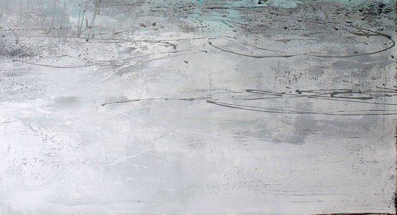 "Lake" Abstract teal blue silver acrylic art