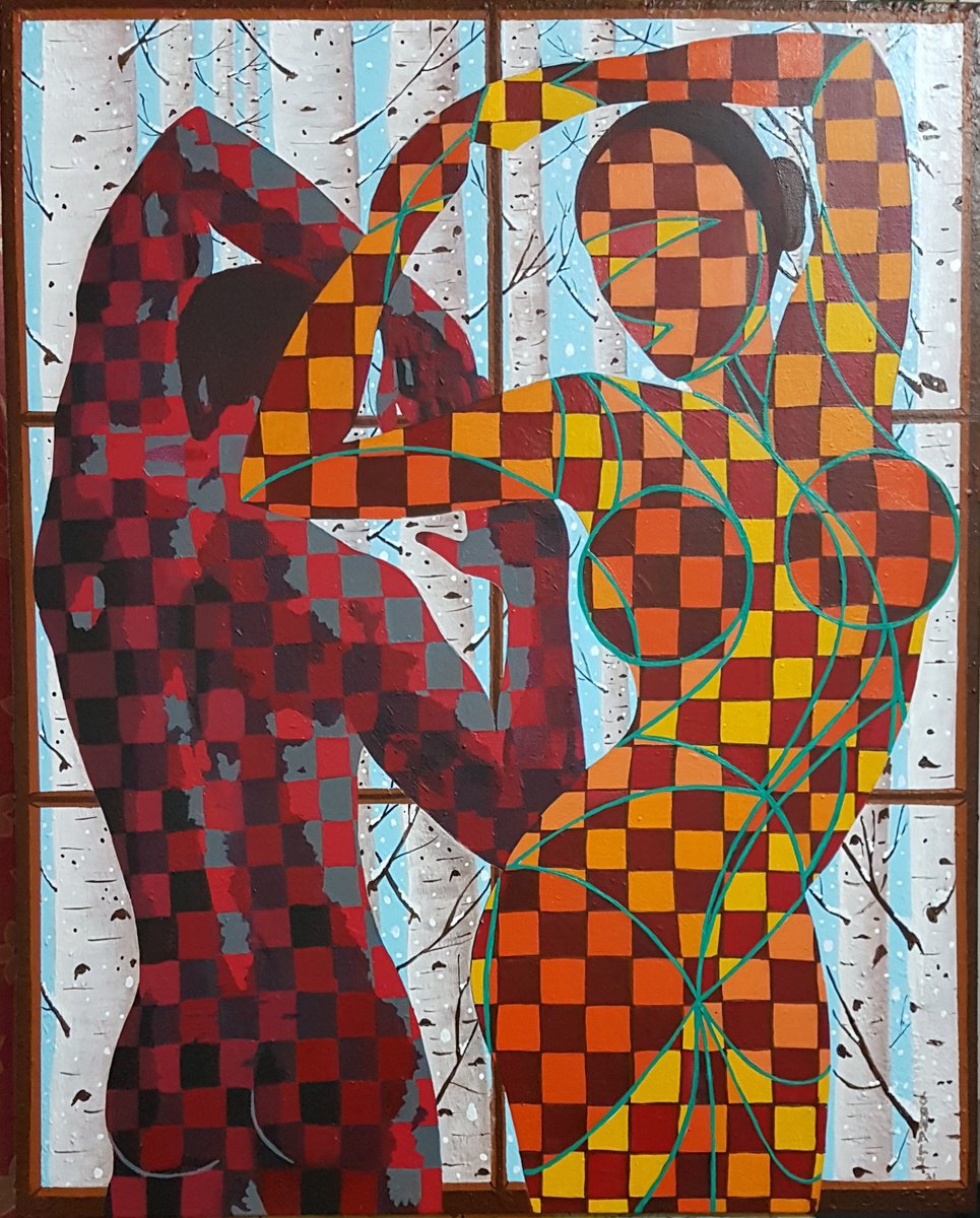 Urban And Pop Portrait Acrylic Painting By Sonaly Gandhi, 24 X 30", Couple In Love 7, Original Artwork