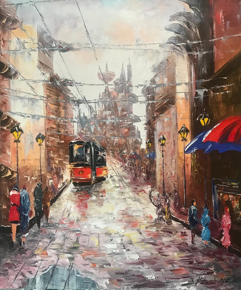 City life (50x60cm, oil painting, impressionistic) by Rafik Qeshishyan