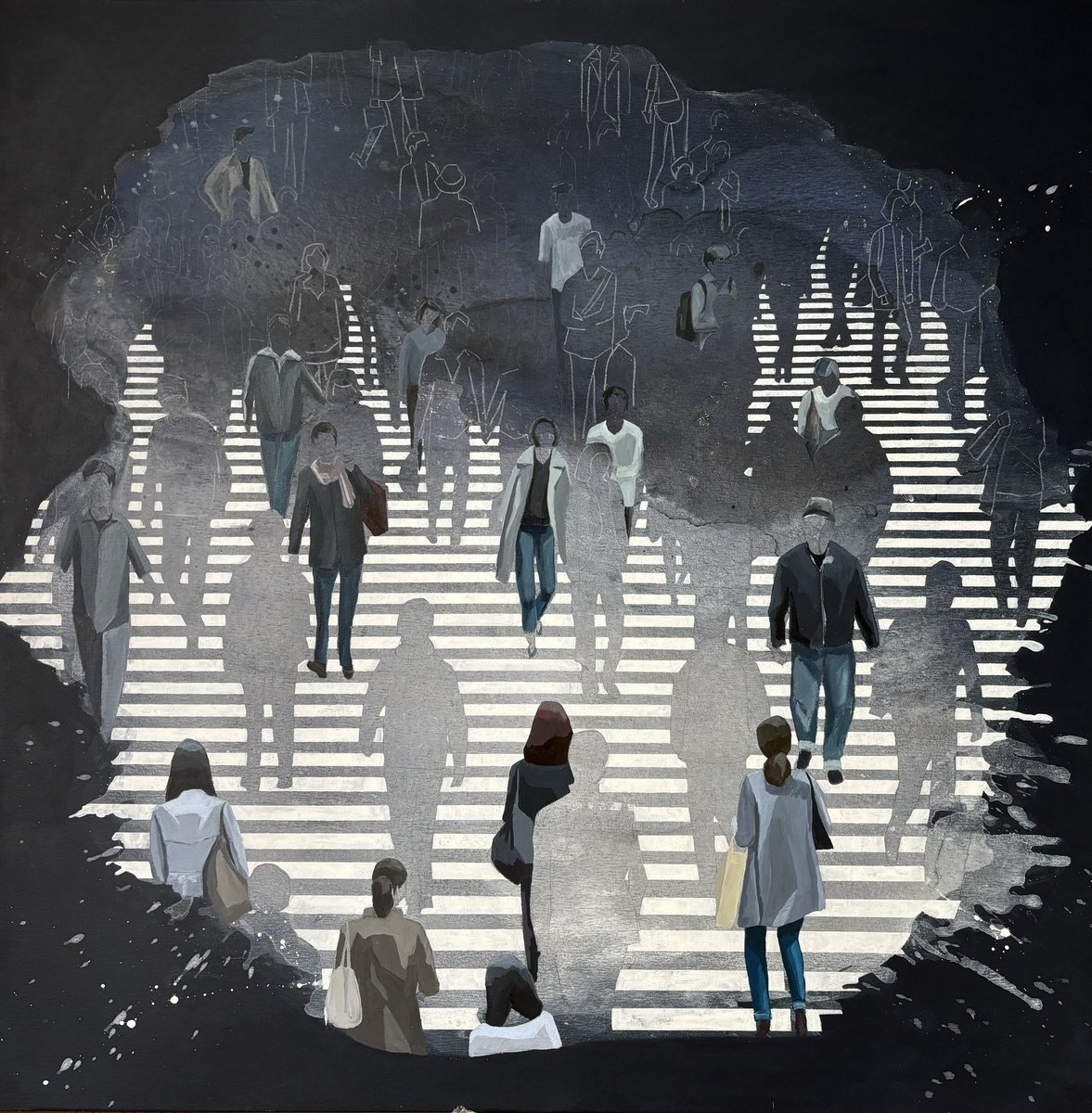 Urban And Pop Cityscapes Acrylic Painting By Martta Garcia, 39 X 39", Burbble Of Extraordinary Live, Original Artwork