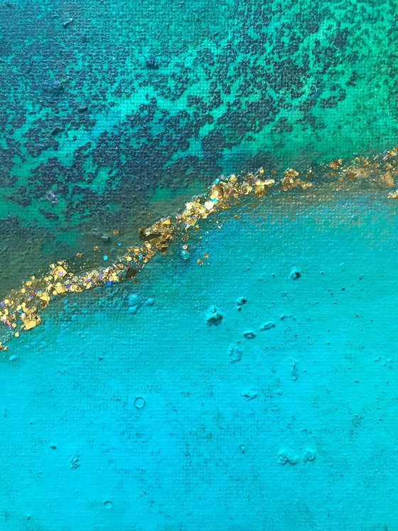 Blue turquoise gold ocean abstract painting