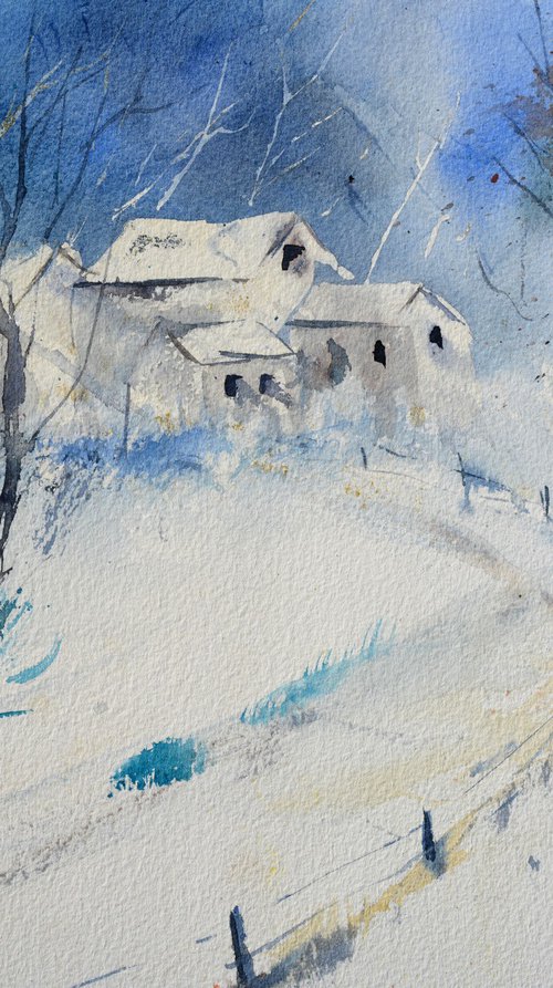 Frozen morning-watercolor by Pol Henry Ledent