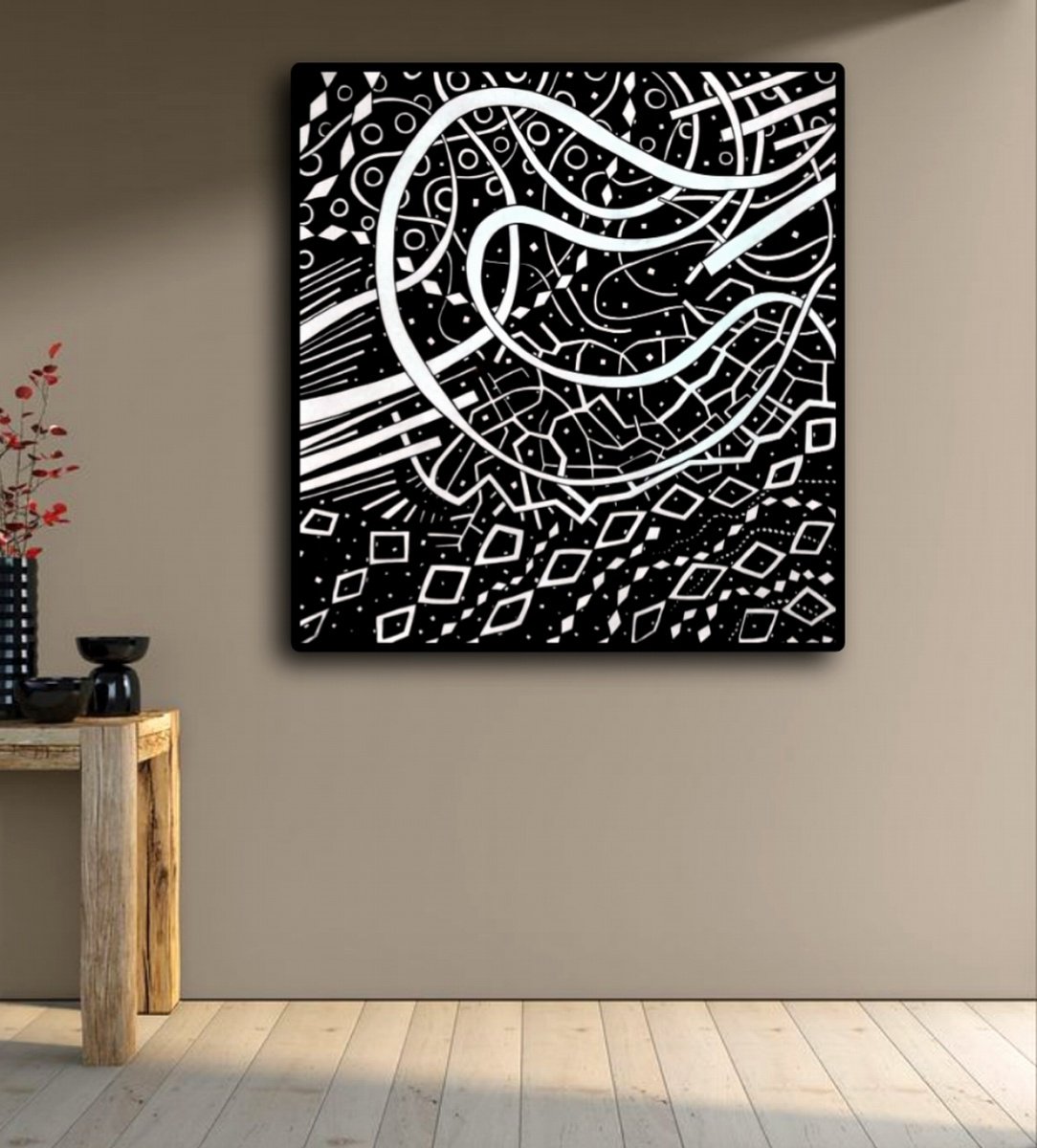 Abstract Ink Drawing By Riccardo Ticco Capparella, 61 X 65", The Man Who Eats The World #4 (164 X 156 X 0,1 Cm), Artfinder