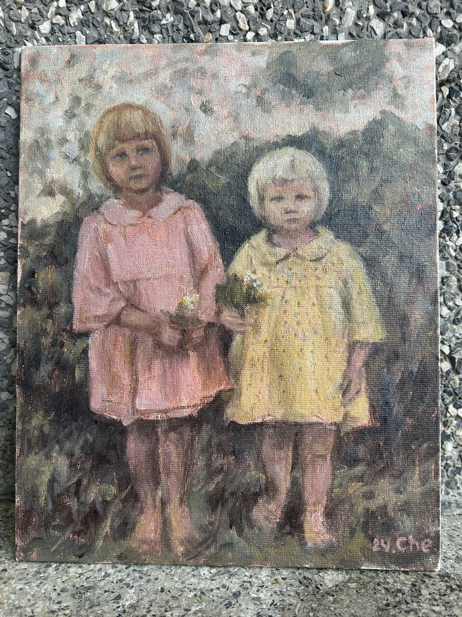 Impressionistic Portrait Oil Painting By Liudmyla Chemodanova, 8 X 10", Sisters, Original Artwork