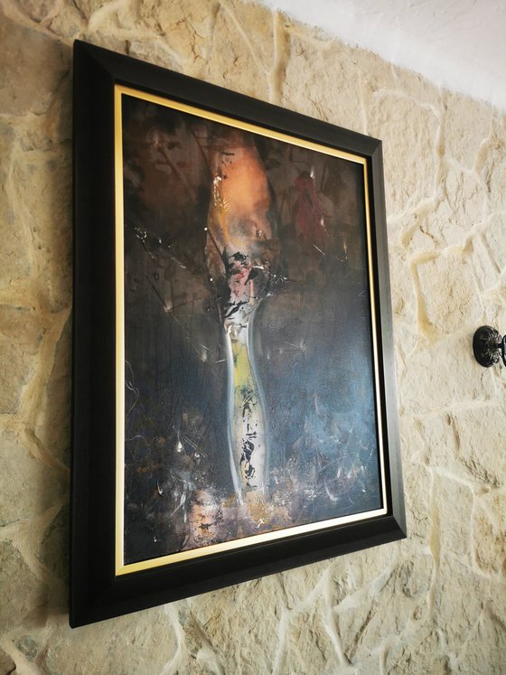 Framed dark ghostlly gothic abstract painting still life by O KLOSKA