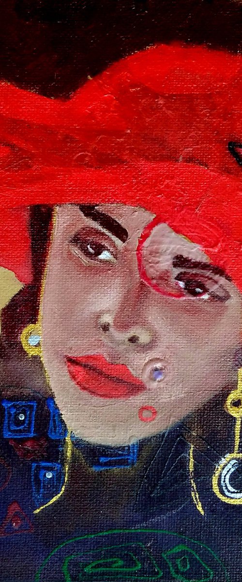 Mary, Woman Portrait Red Hat by Yulia Berseneva