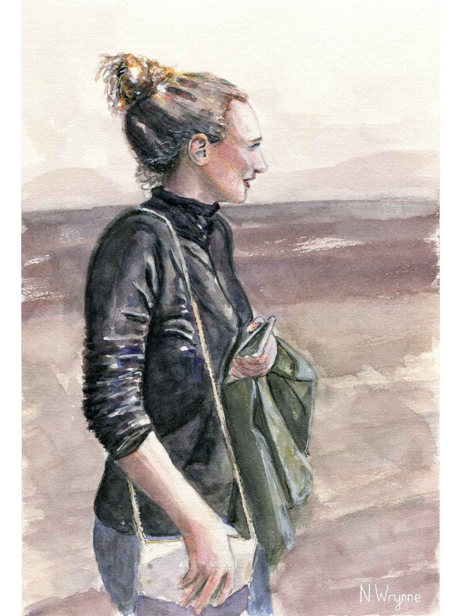 Original Watercolour Portrait - Girl with Hair in a Bun - Profile Expressive Original Art by Neil Wrynne