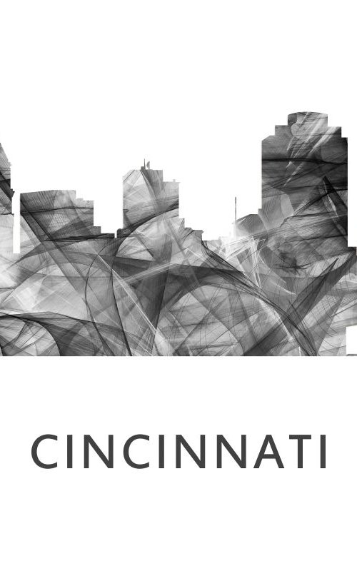 Cincinnati Ohio Skyline WB BW by Marlene Watson