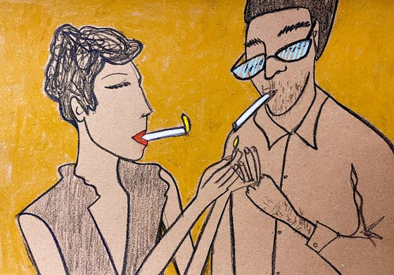 Smoking woman and man