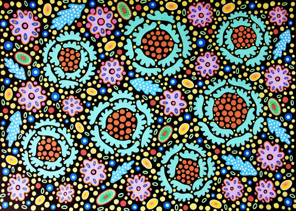 Naive Botanical Acrylic Painting By Veronika Demenko, 17 X 11", Meadows N.5, Original Artwork