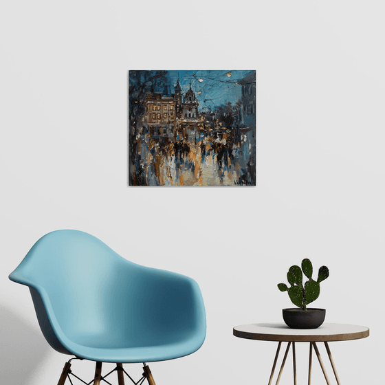 Lviv - Original oil painting of the evening city