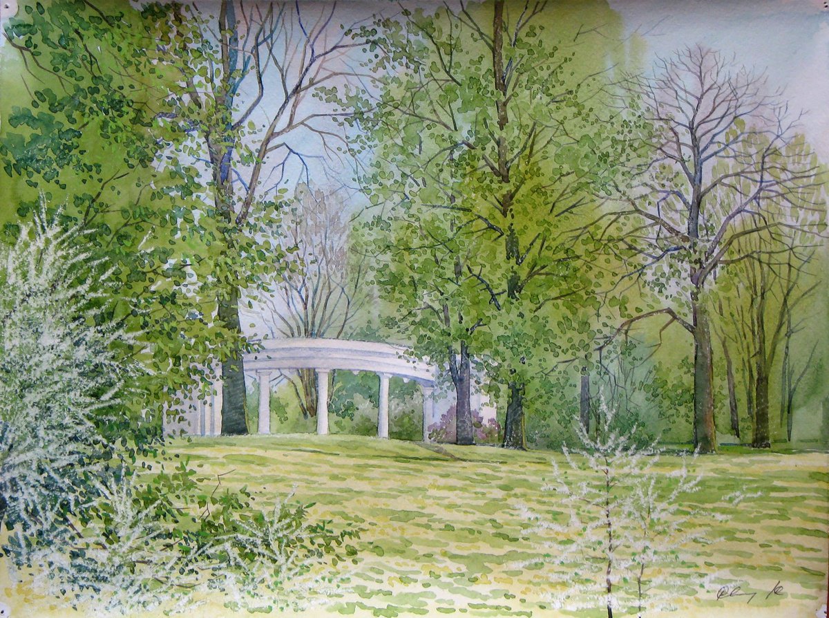 Impressionistic Landscape Watercolour By Valeriy Savenets-1, 16 X 12", Landscape With An Arch, Original Artwork