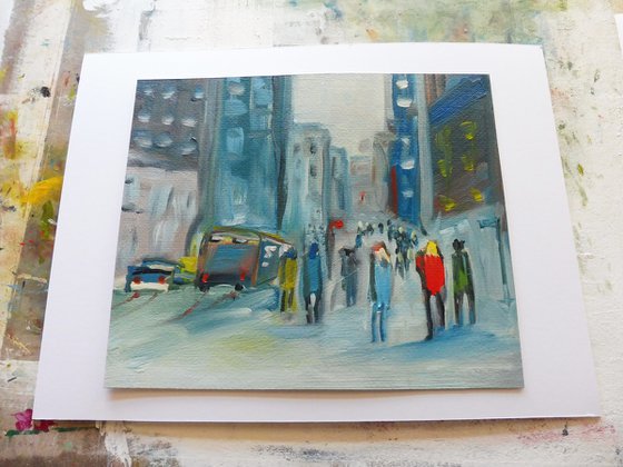 CITY FIGURES AFTER WORK. Original Figurative Oil Painting.