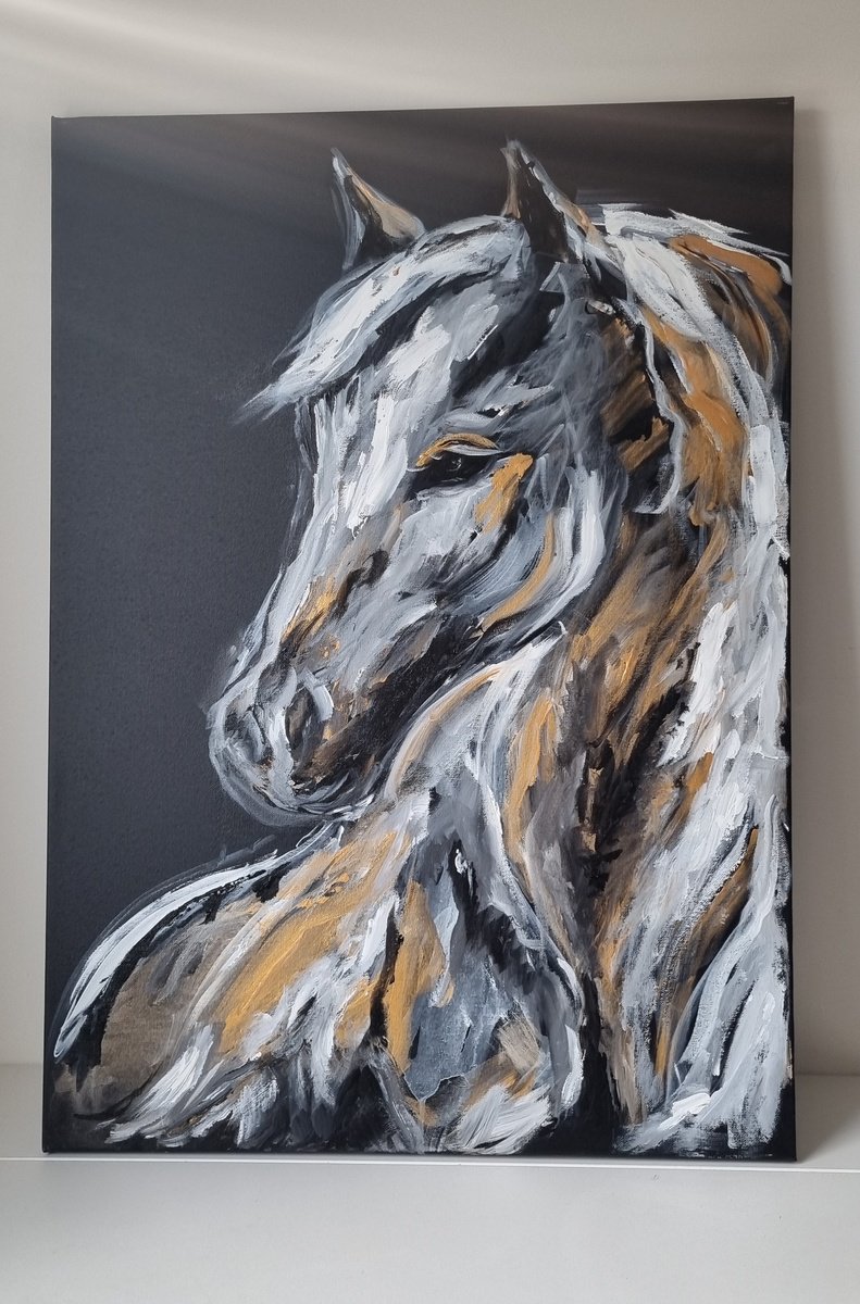 Abstract Animal Acrylic Painting By Inara Axelsson, 20 X 28, Fire Horse, Original Artwork