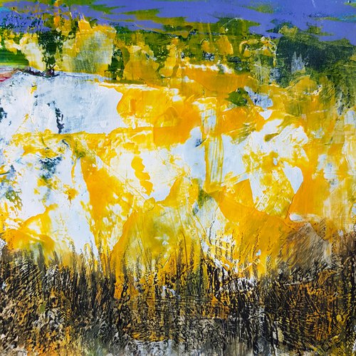 The yellow snow - Ready to frame Mat included - Modern Abstract Gestural painting Small size Low price Affordable design Decorative Home decoration by Fabienne Monestier