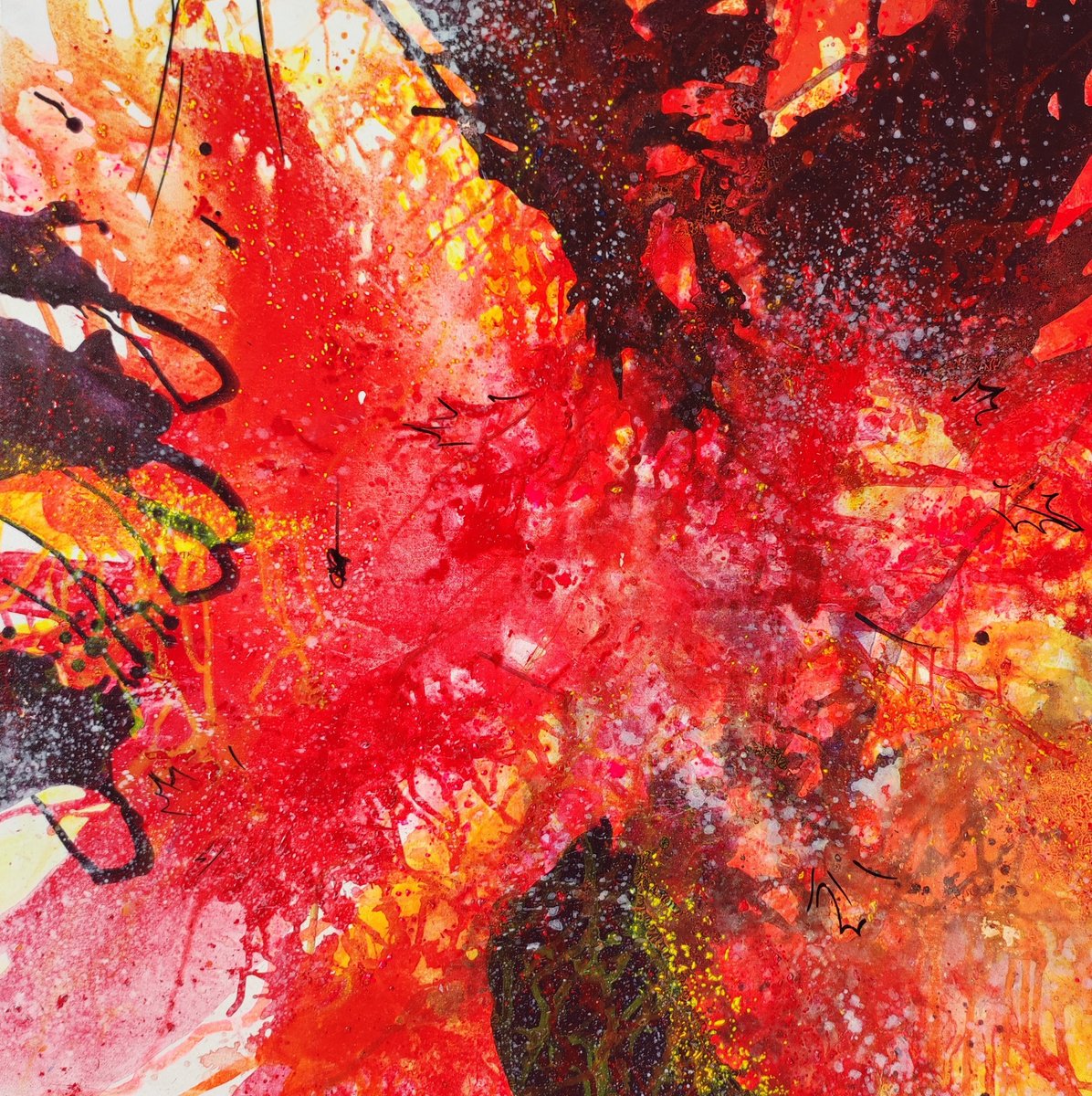 Organic Abstract Painting By Olga Onopko, 39 X 39", Red Maples Of Paris, Original Artwork