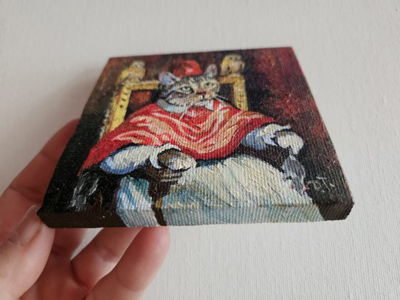 Cat Pope Oil Miniature