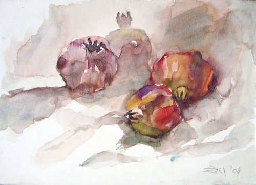 still life with pomegranates II by Goran Žigolić Watercolors