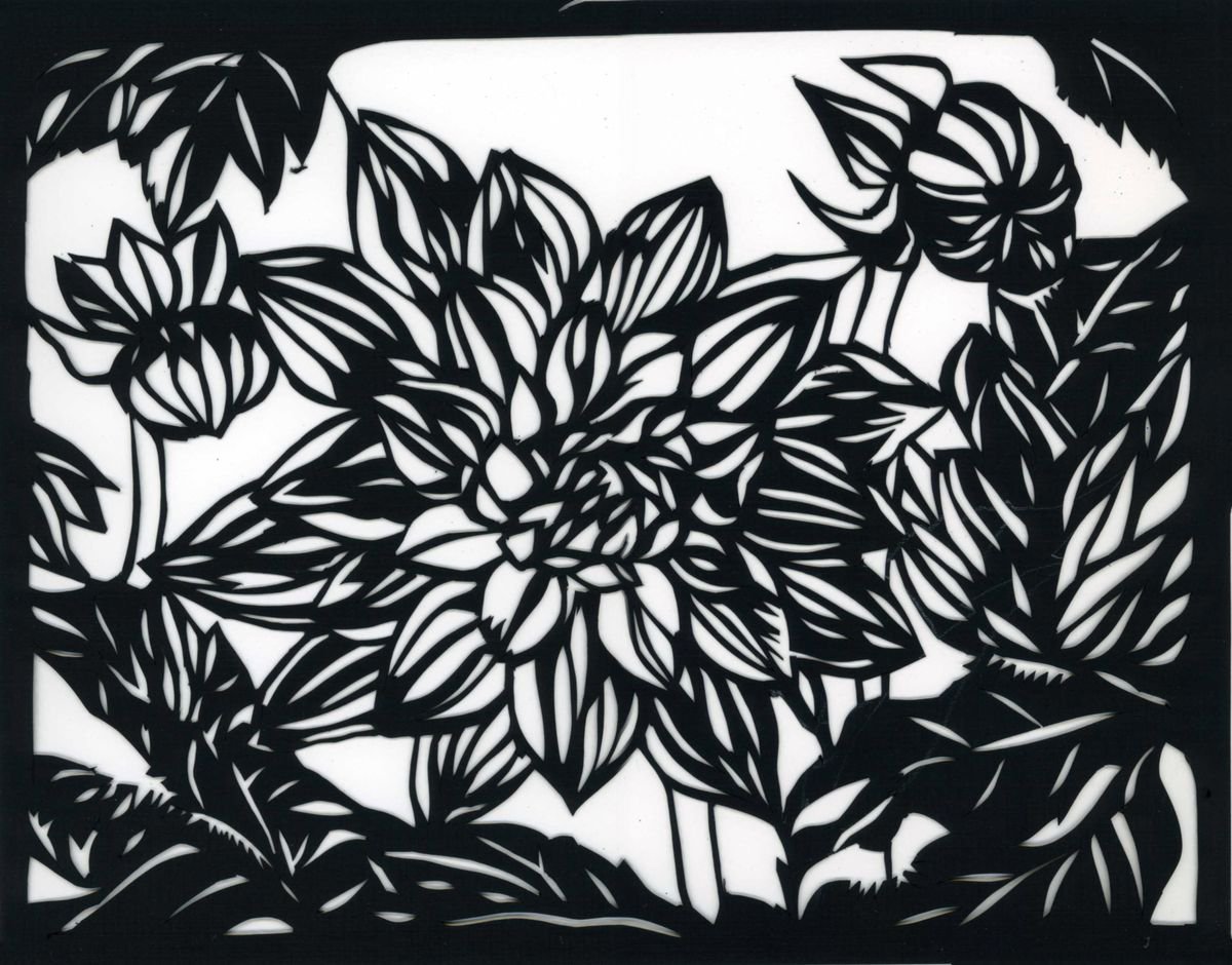 black dahlia paper cut by Alfred Ng
