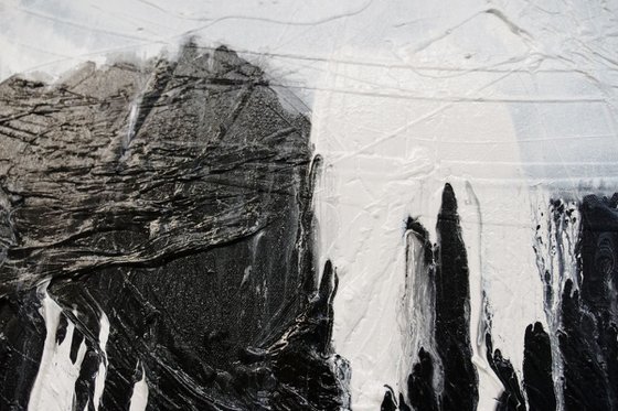 Wild Black Jellyfish 140cm x 100cm Black White Textured Abstract Art