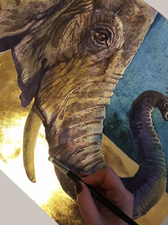 Elephant and mouse. Painting of elephant. Safari art, home decor