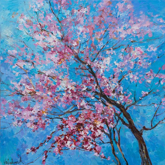 Flowering peach tree Original oil painting FREE SHIPPING