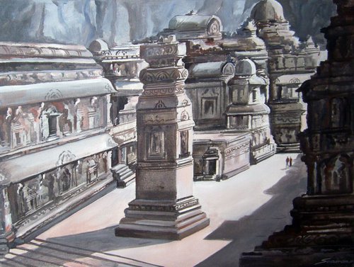Kailasa temple, Ellora-Acrylic on canvas painting by Samiran Sarkar
