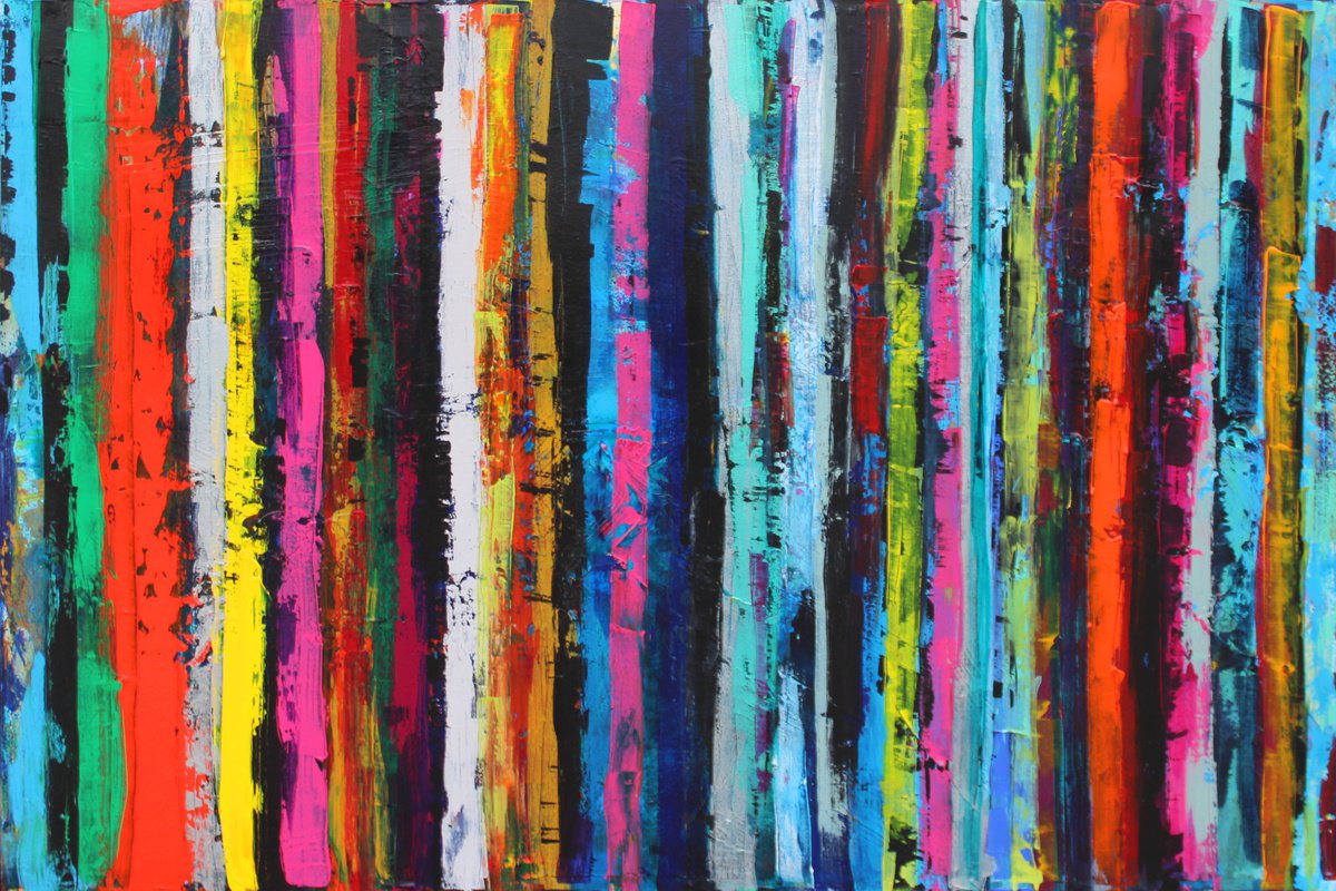 Abstract Acrylic Painting By Andrew Watt, 59 X 39, Candy Stripes, Original Artwork