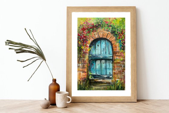 Old teal door ! A4 size Painting on paper