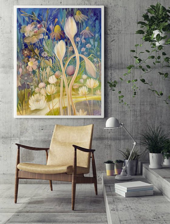 Melancholy Water Lily - Floral  Painting