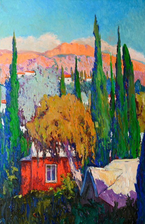 Red House and Cypresses by Suren Nersisyan