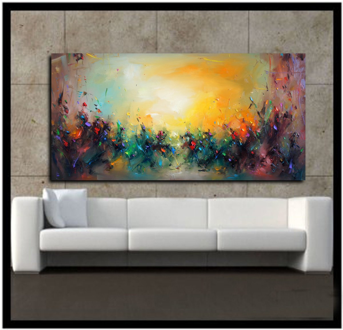 Expressive Botanical Oil Painting By Stanislav Lazarov, 71 X 35", Sunny Fields, Original Artwork