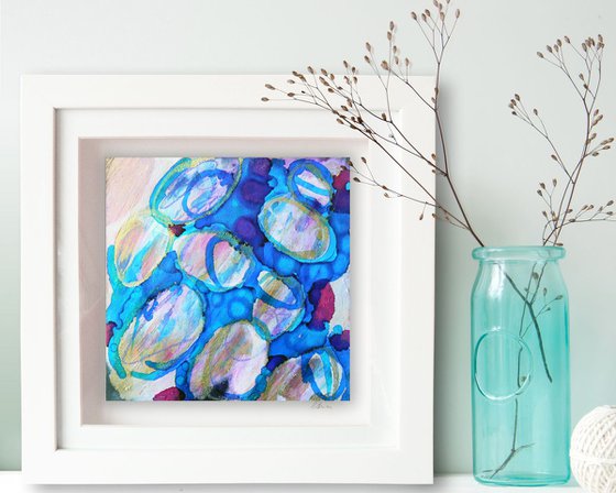 Always blue (original miniature abstract) Framed and ready to hang