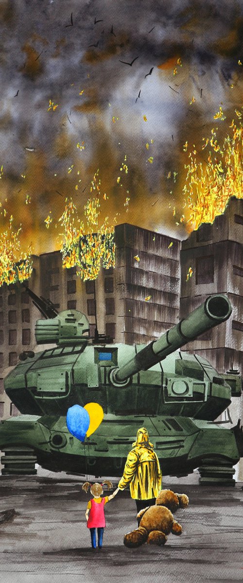 "No war" 2022 Watercolor on paper 70x50 by Eugene Gorbachenko