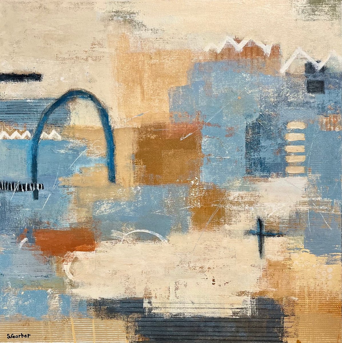 Abstract Landscape Acrylic Painting By Shellie Garber, 24 X 24", Blue Grotto, Original Artwork