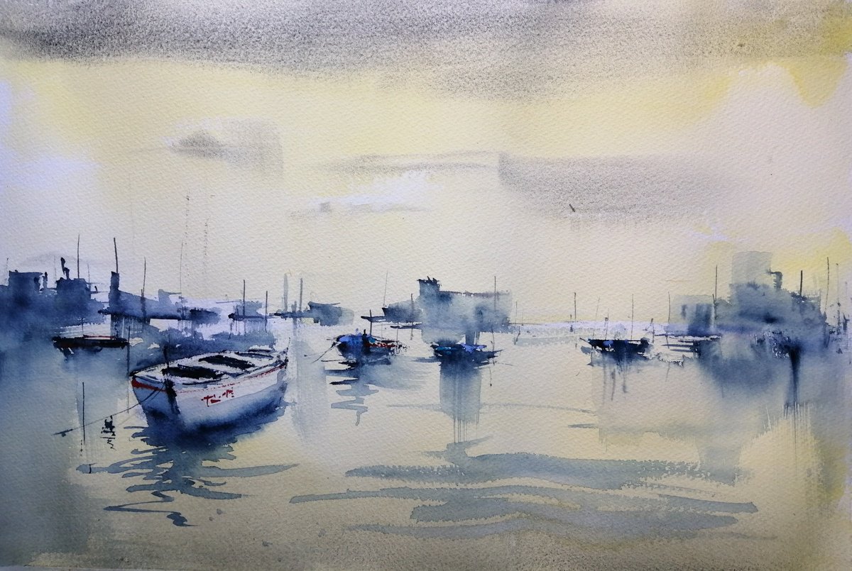 Impressionistic Watercolour , Boats 91 By Giorgio Gosti, 21 X 14, Artwork For Sale On Artfinder