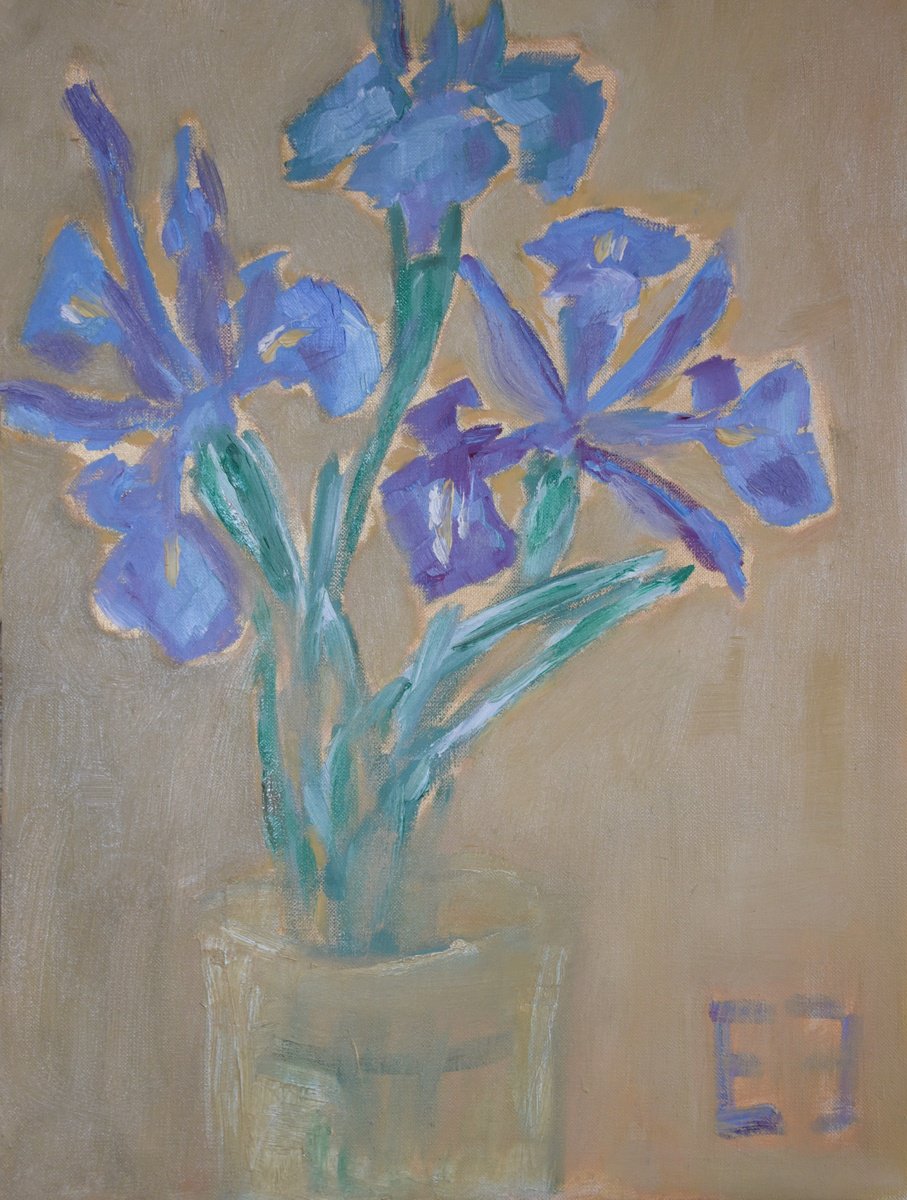 Irises  in glass vase by Elena Zapassky