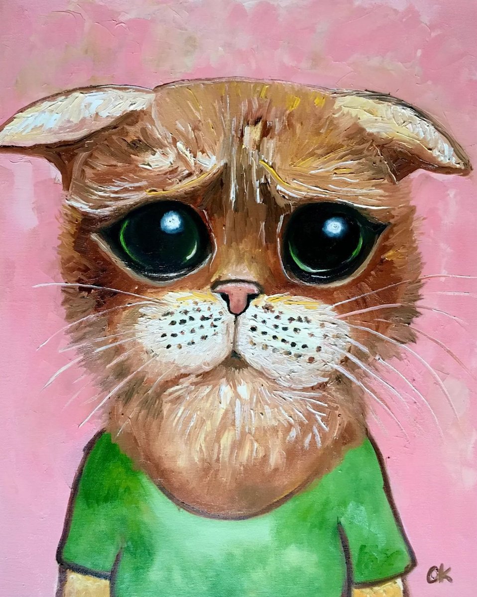 Animal Oil Painting By Olga Koval, 18 X 22", Cat Mysik., Original Artwork