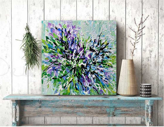 Shades of Lilac - Abstract Floral Painting, Acrylic Palette Knife Art
