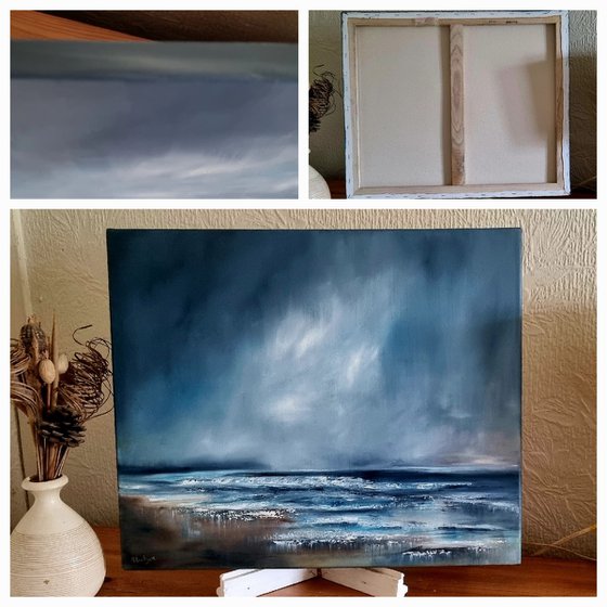 Stormy Shores 24"x20"×0.5" Seascape Oil Painting