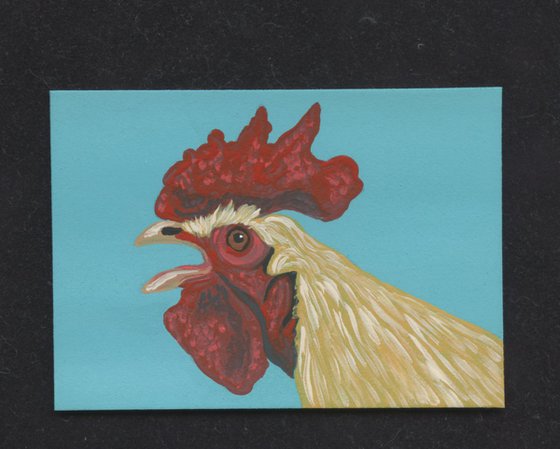 ACEO ATC Original Miniature Painting Chicken Rooster Farmyard Art-Carla Smale