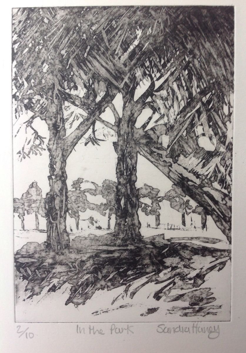 Organic Landscape Etchings & Engravings By Sandra Haney, 10 X 13", In The Park, Original Artwork