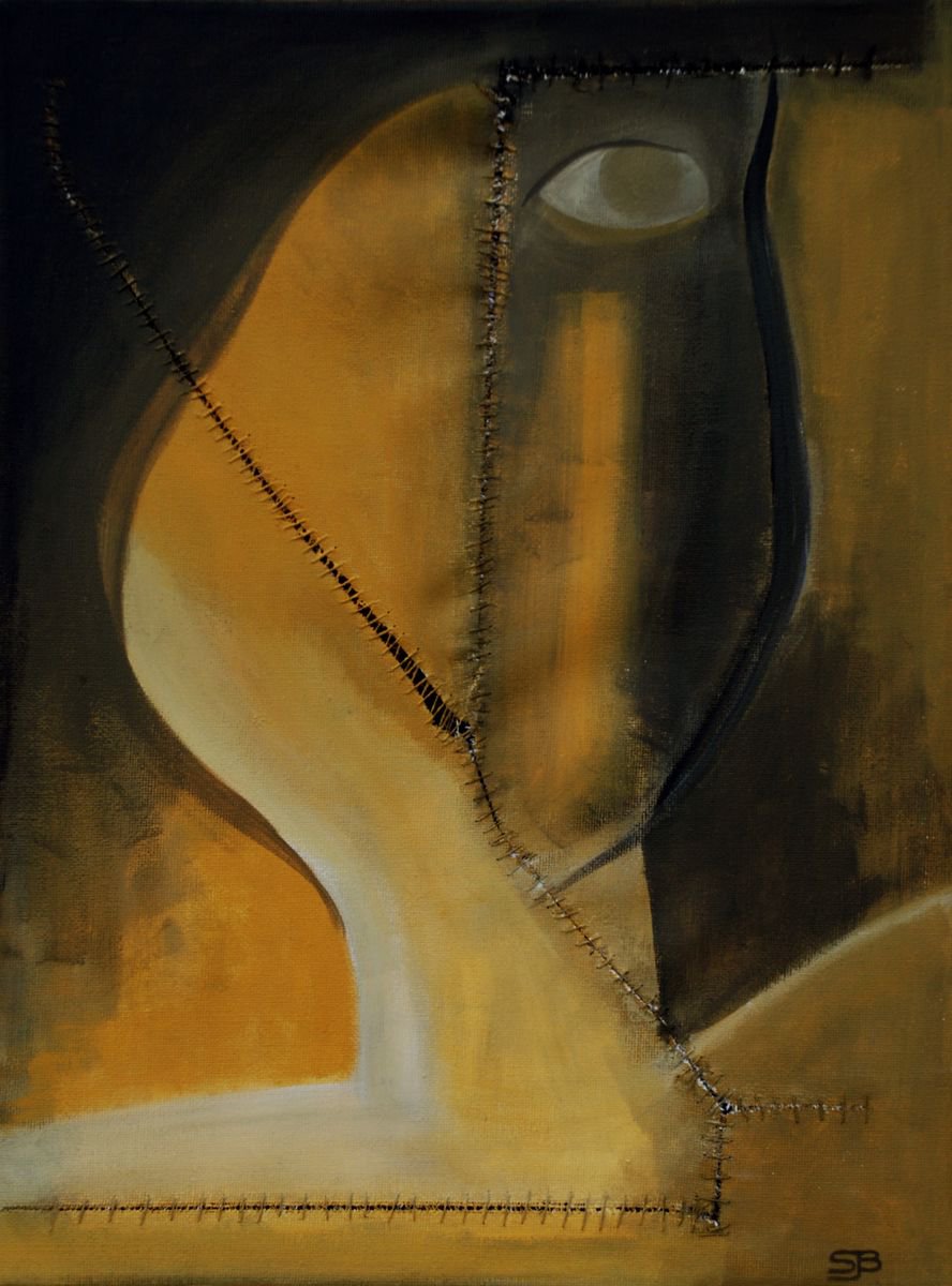 Organic Portrait Acrylic Painting By Stephen Beer, 12 X 16", Sometimes The Scars Are Hard To Hide, Original Artwork