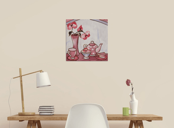 Rose Still life with poppies original art 40x40x2 cm N016 acrylic on stretched canvas  wall art