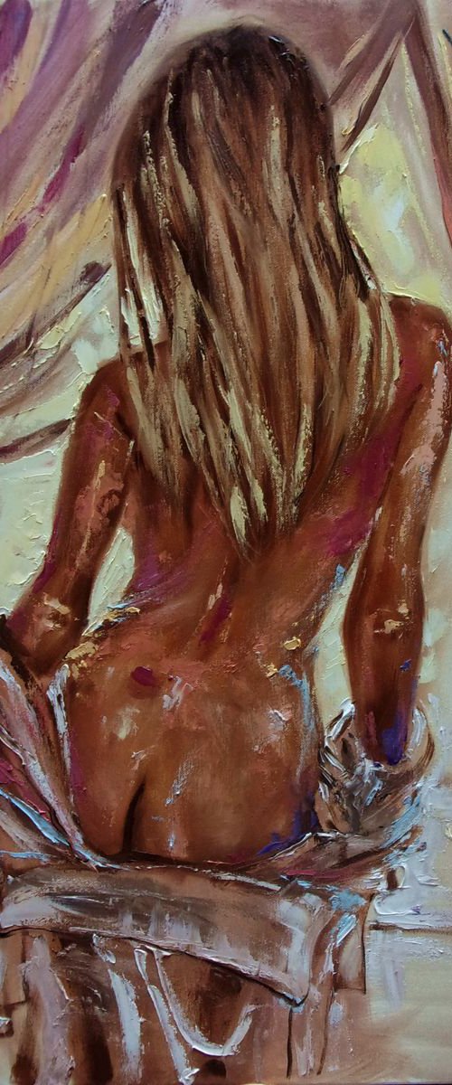 " MY WINDOW " - 50x70cm original oil painting on canvas, gift, palette kniffe by Monika Luniak