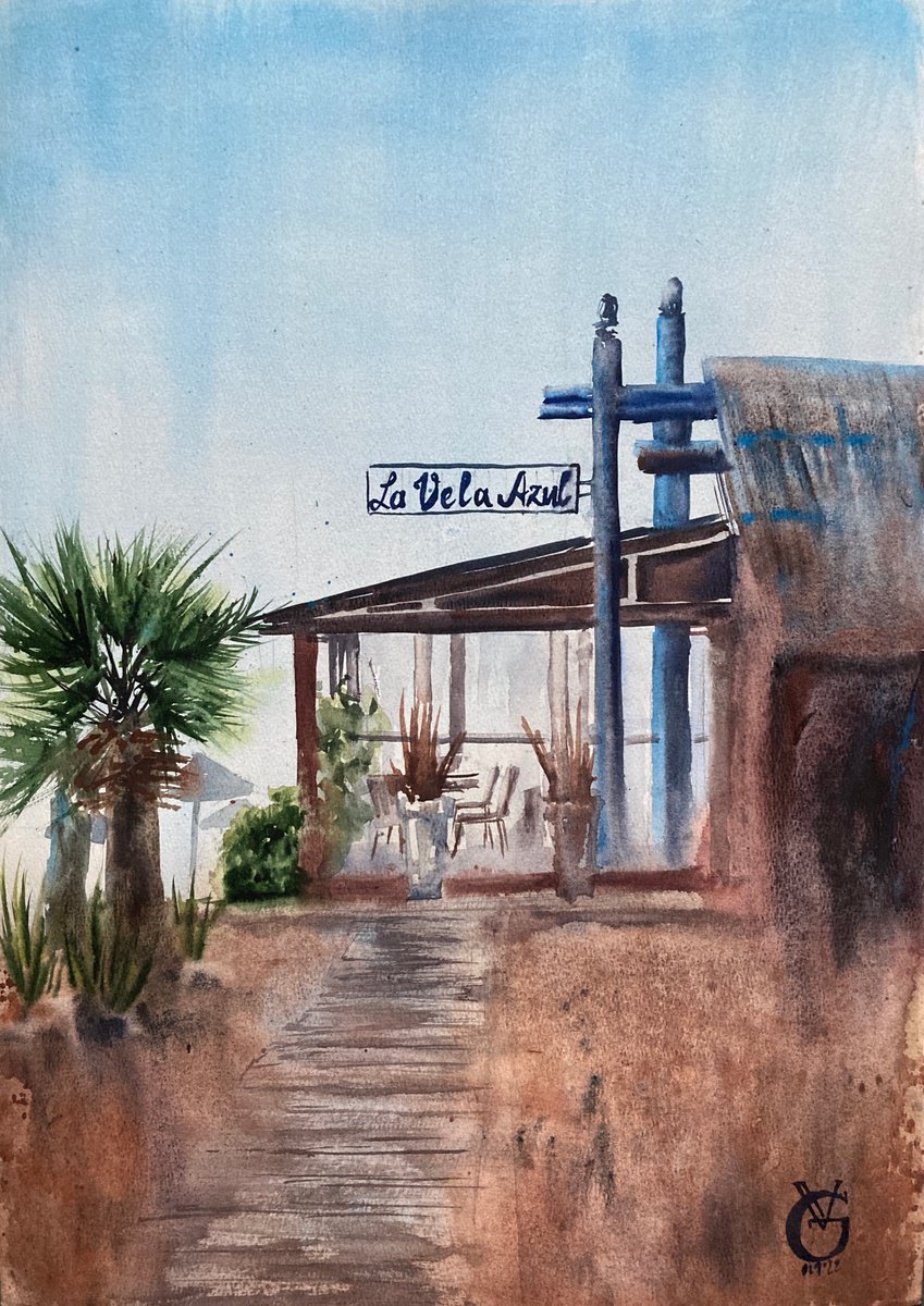 Impressionistic Landscape Watercolour By Valeria Golovenkina, 15 X 22", La Vela Azul, Original Artwork