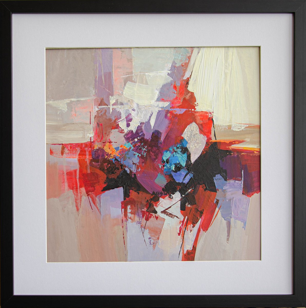 Expressive Abstract Acrylic Painting By Valentin, 19 X 19", Rhythm Of Disorder, Original Artwork